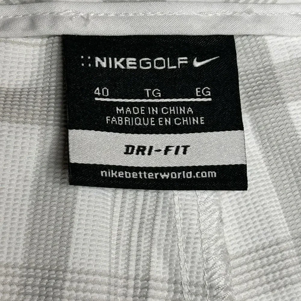 Nike Golf Dri Fit Mens Size 40 Grey White Plaid Shorts Chino Flat Front Stretch‎